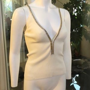Sleeveless top with rhinestone trim